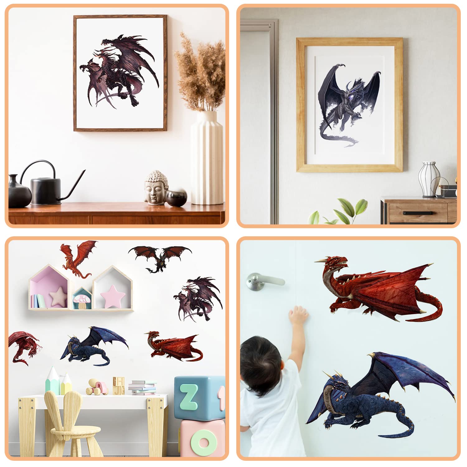 WOYINIS playroom dragon decals add colorful accents without mess.