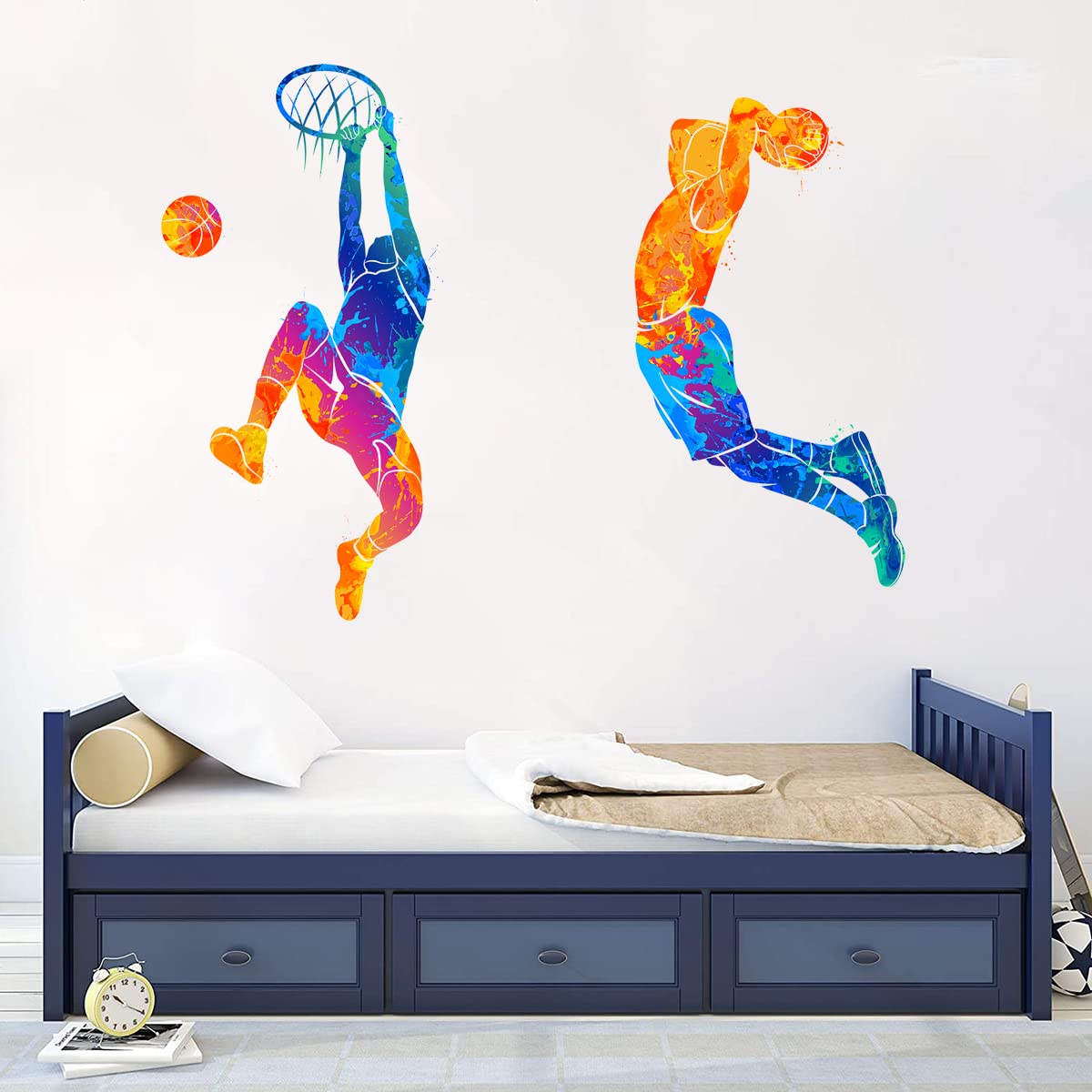 WOYINIS watercolor basketball slam dunk wall sticker pair adds playful energy to kids' rooms