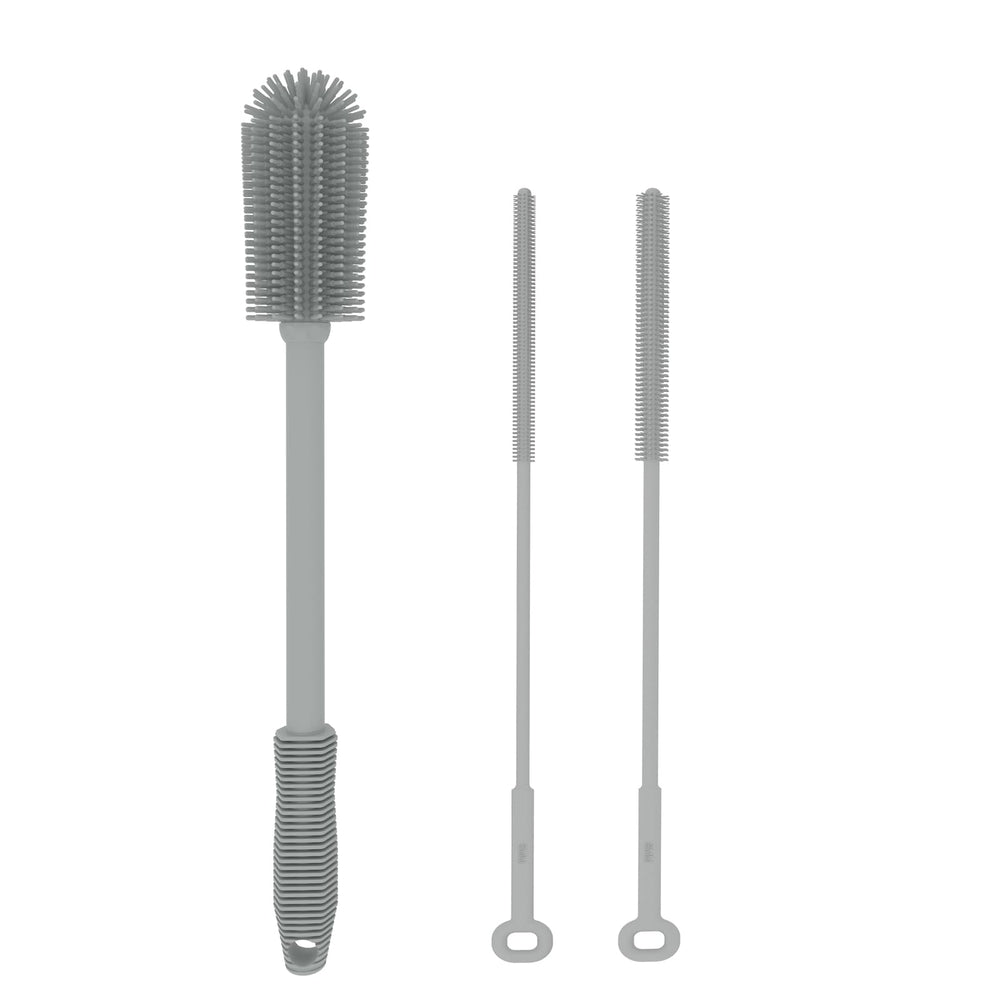 WQSS AOEIU silicone bottle brush set close-up highlighting soft, durable bristles for scratch-free cleaning.