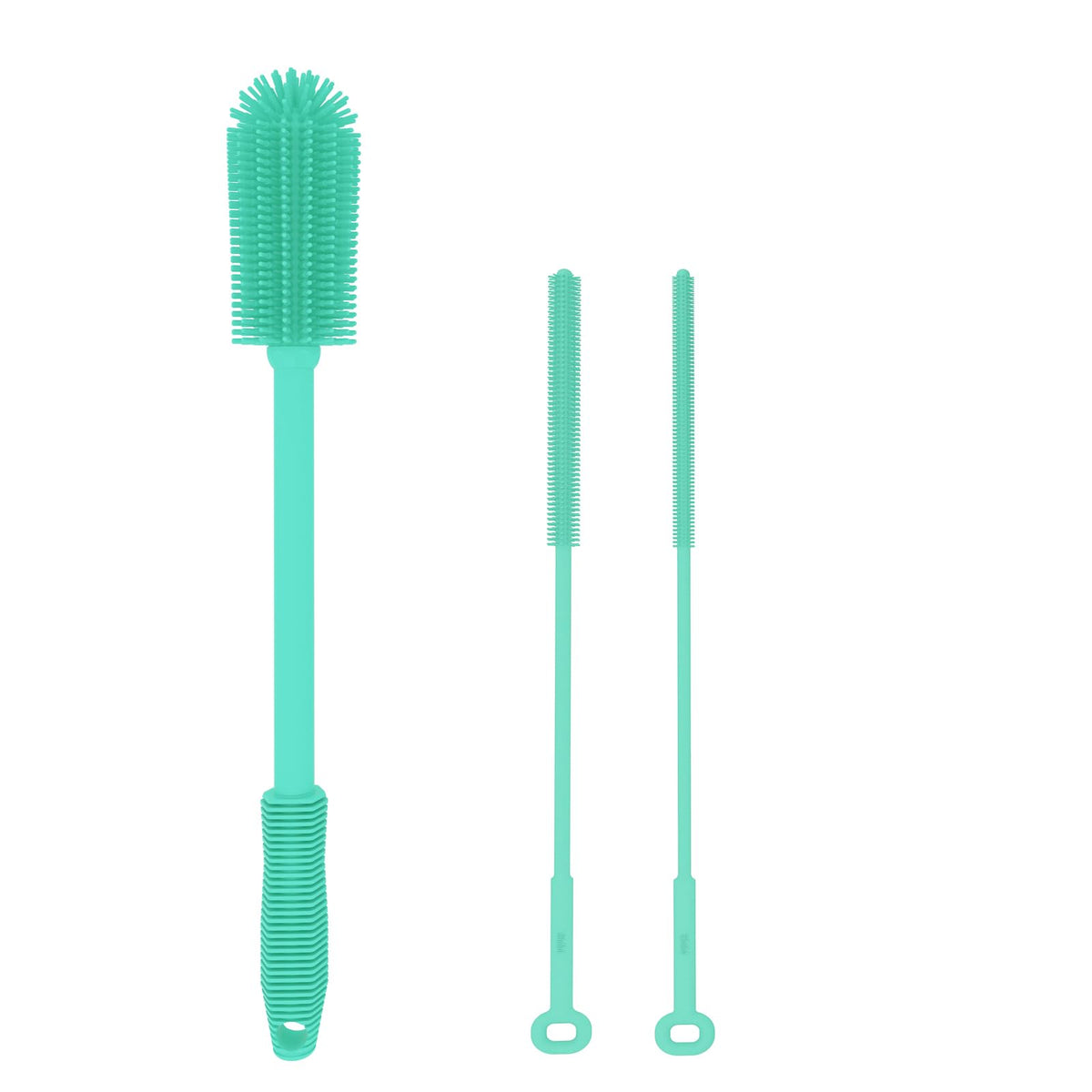 WQSS AOEIU silicone bottle brush set cleans bottles thoroughly without scratching.
