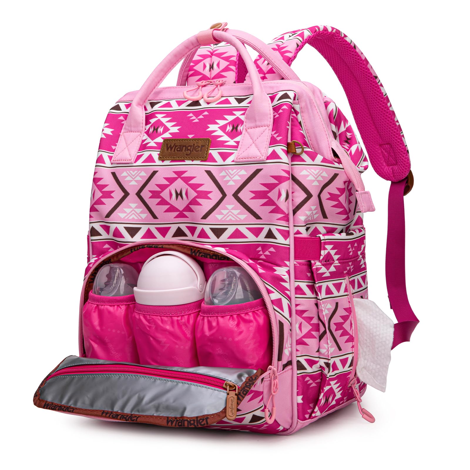 Wrangler Aztec Backpack with adjustable padded shoulder straps for comfort.