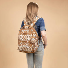 Wrangler Aztec Backpack with changing pad, ready for quick diaper changes.