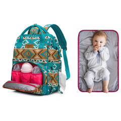 Wrangler Aztec Backpack changing pad feature for easy on-the-go diaper changes.