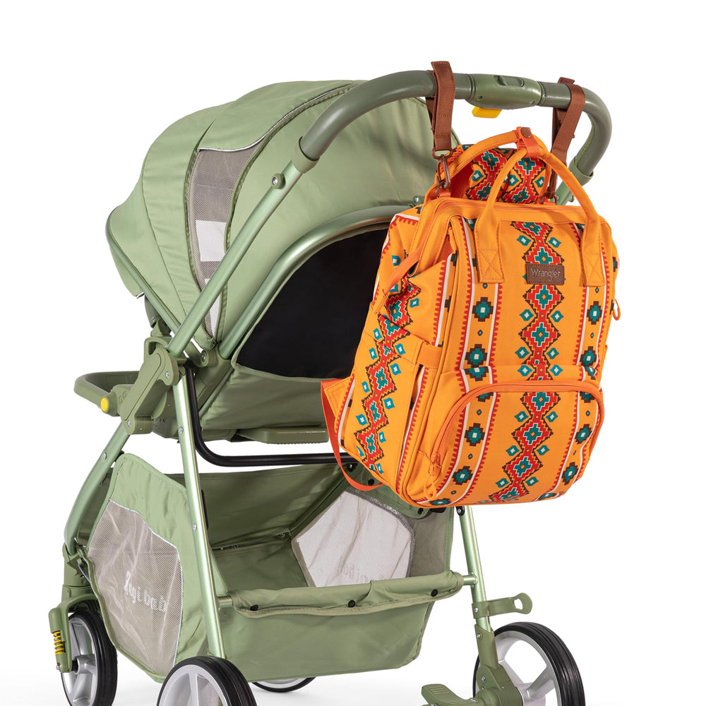 Wrangler Aztec backpack dimensions 16.5x11.5x6 inches shown