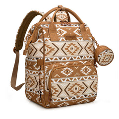 Wrangler Aztec Backpack front view highlighting organized space for baby essentials.