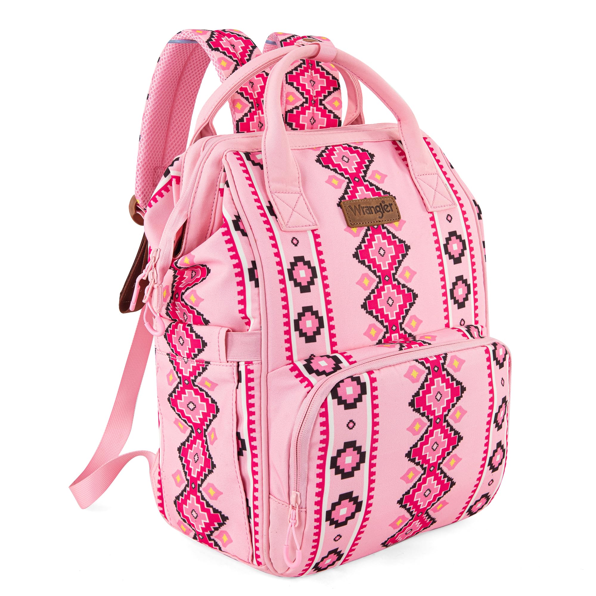 Wrangler Aztec Backpack front view with quick-access storage for busy families.