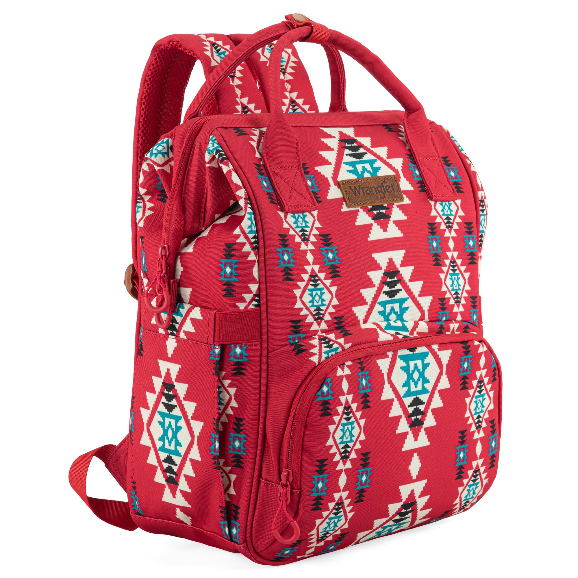 Wrangler Aztec Backpack full view shows organized compartments for on-the-go moms