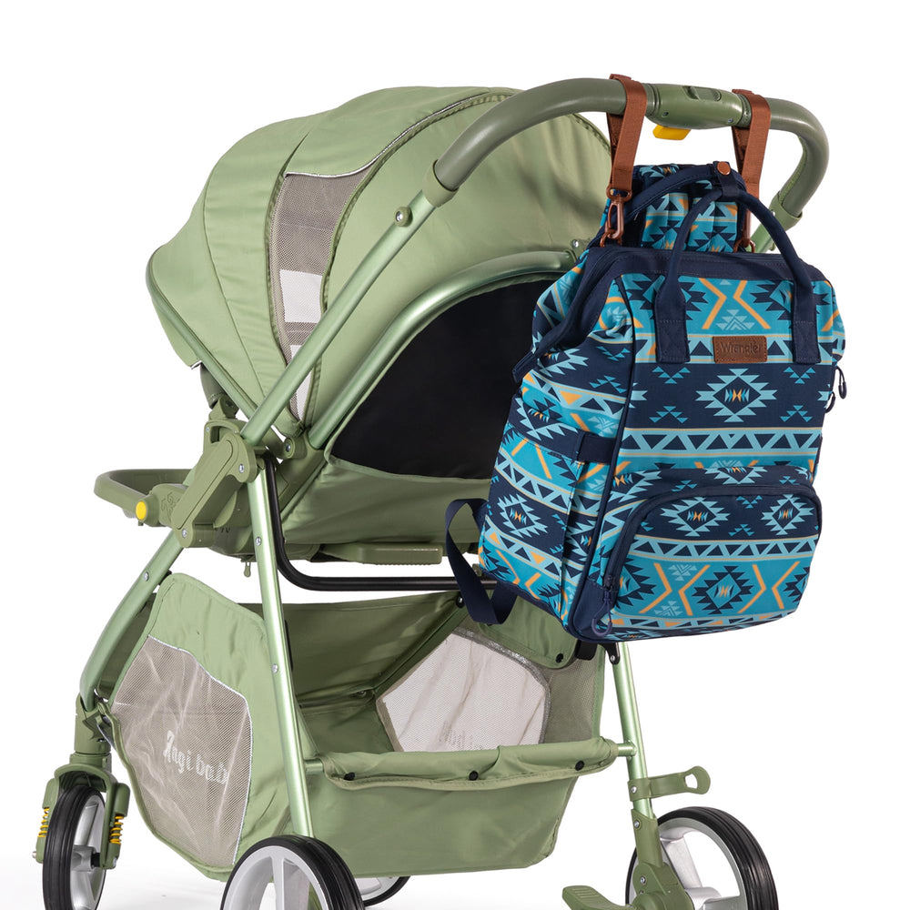 Wrangler Aztec Backpack interior organization showcases multiple pockets for baby essentials.