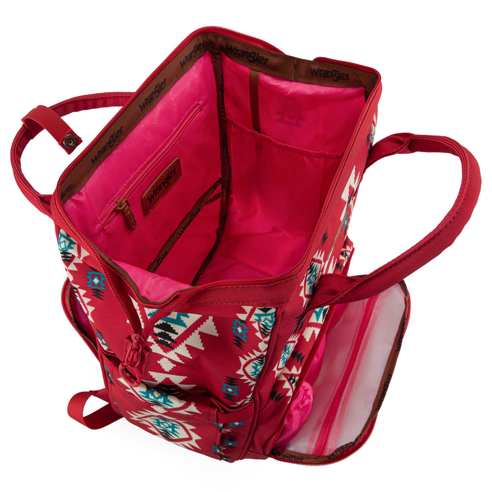 Wrangler Aztec Backpack interior-organized reveals multiple pockets for essentials