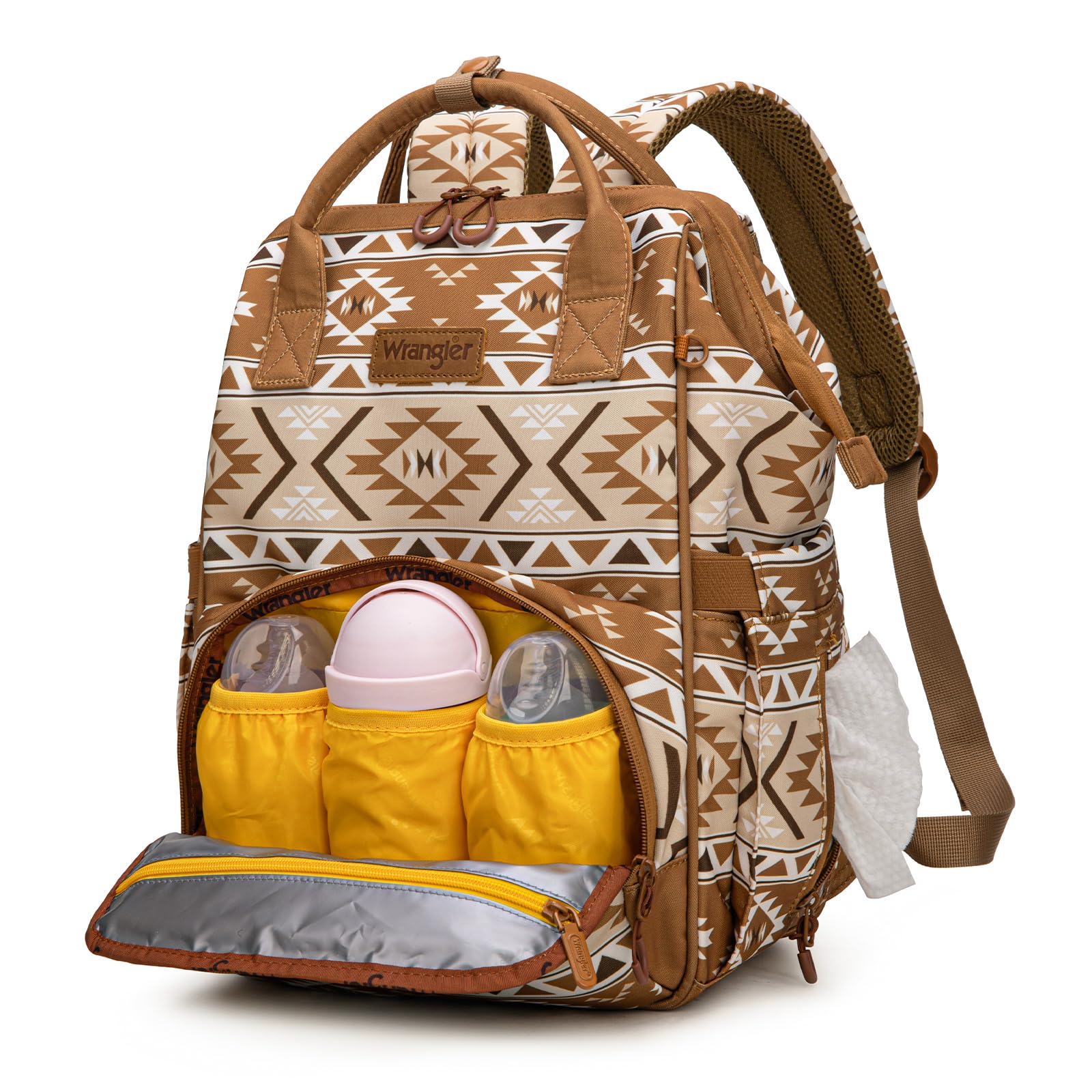 Wrangler Aztec Backpack numerous pockets improve on-the-go organization.
