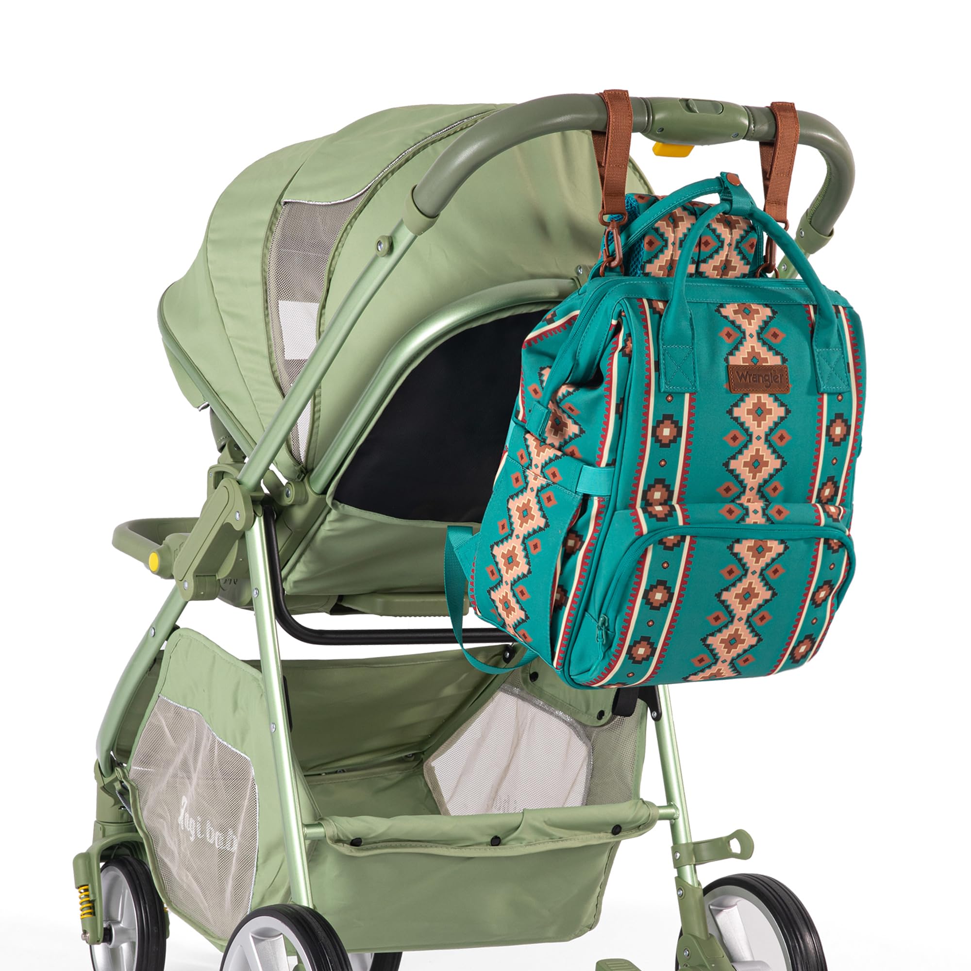 Wrangler Aztec Backpack organized interior with multiple pockets for baby essentials