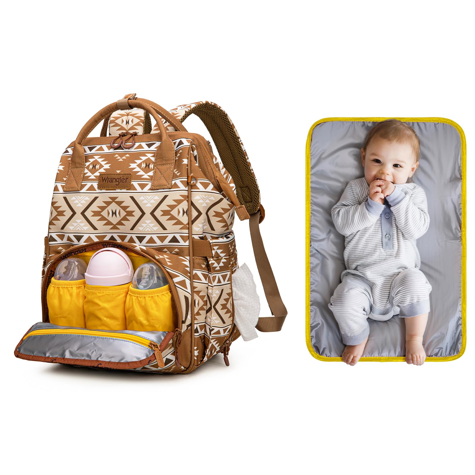 Wrangler Aztec Backpack pacifier case keeps small items within reach.