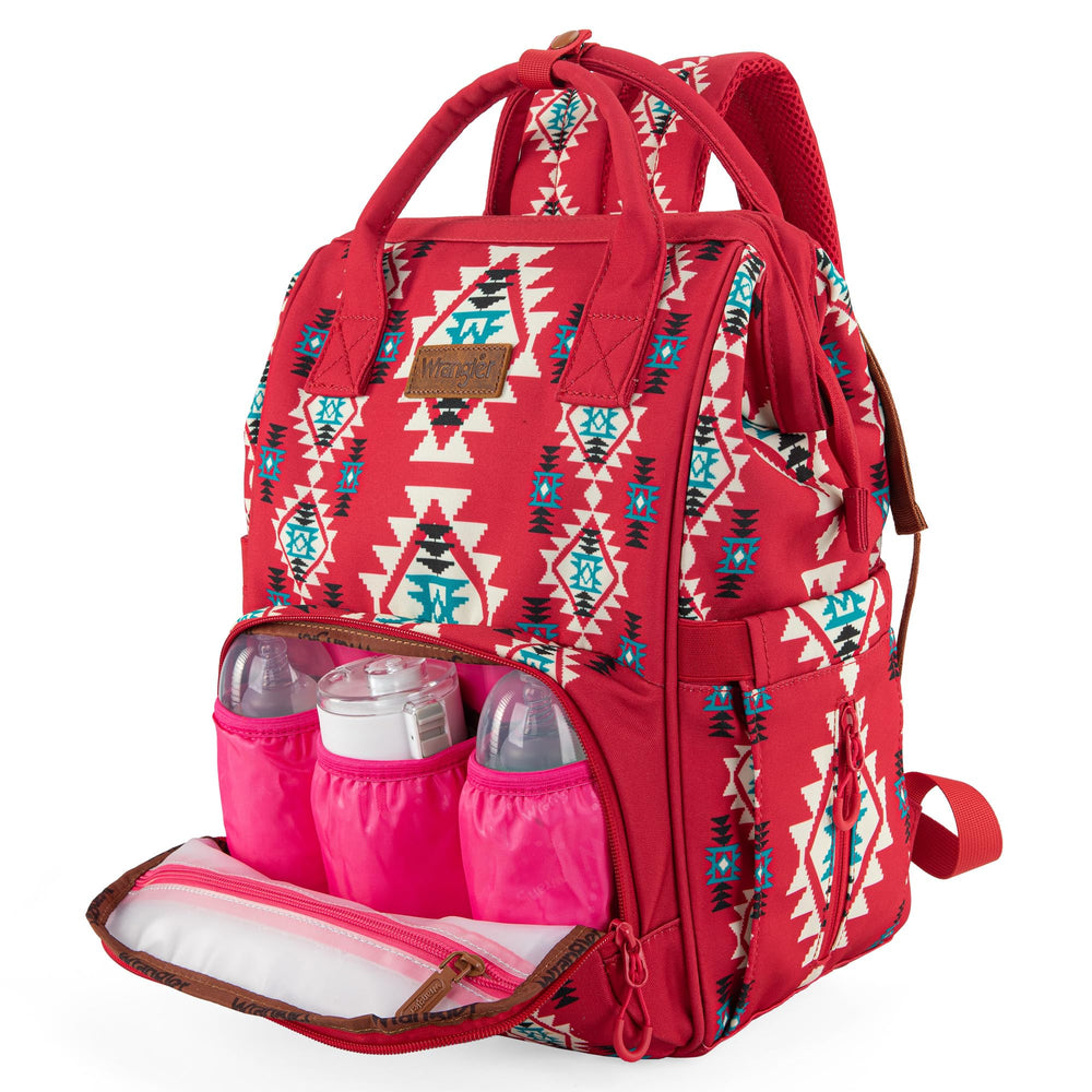 Wrangler Aztec Backpack side bottle pocket keeps bottles within easy reach