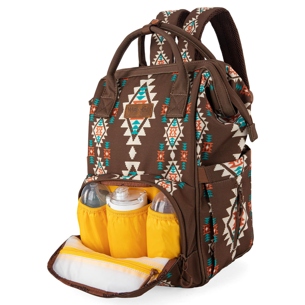 Wrangler Aztec Backpack side bottle pockets keep feeds within reach