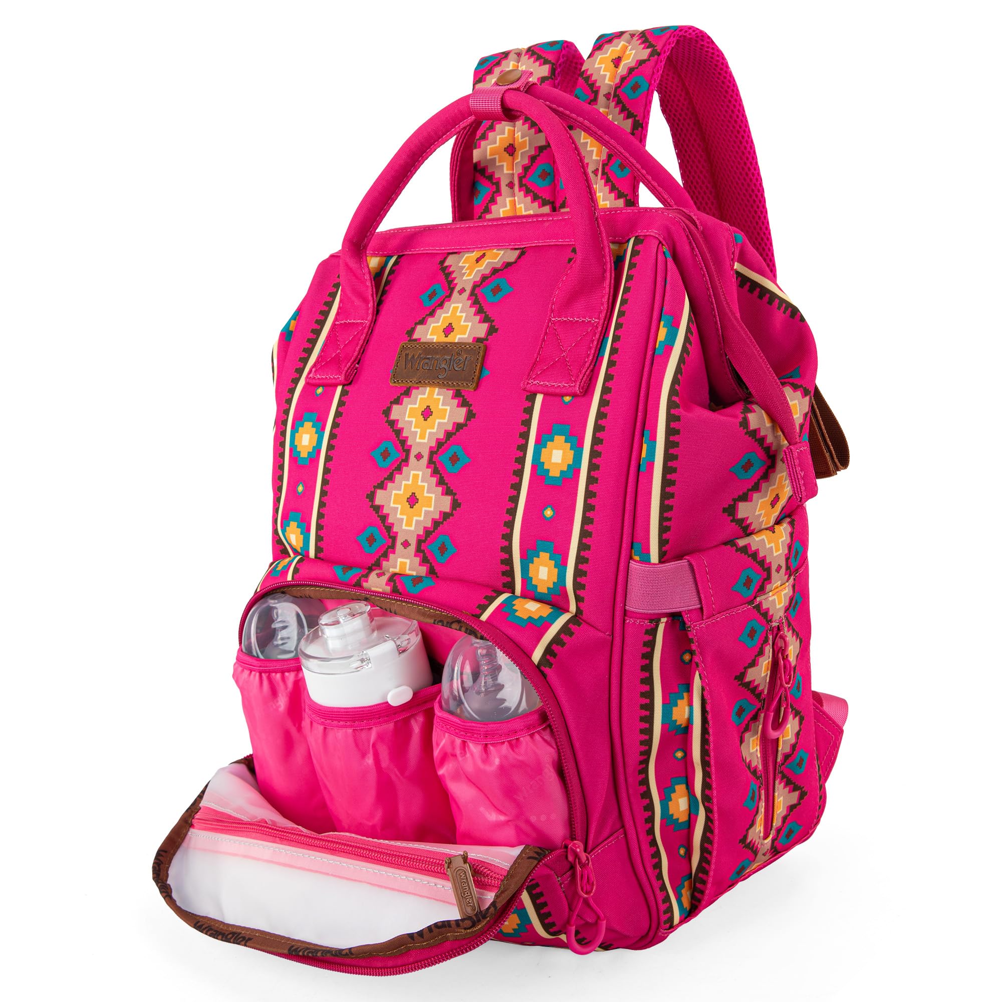 Wrangler Aztec Backpack side bottle pockets for easy drink access