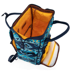 Wrangler Aztec Backpack stroller-strap feature ready for hands-free shopping trips.