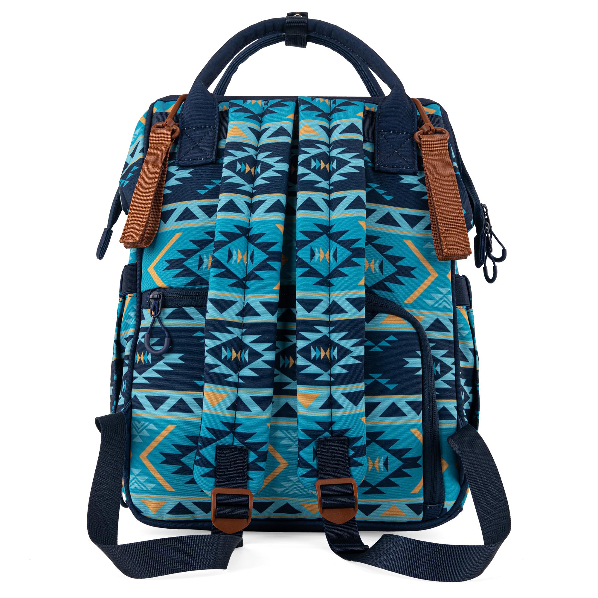 Wrangler Aztec Backpack travel-ready design appeals to moms and caregivers.