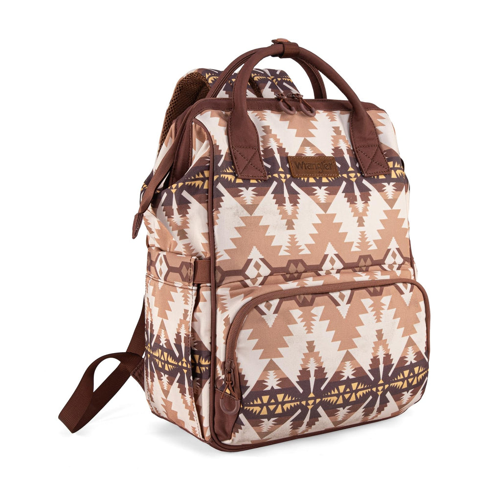 Wrangler Callie diaper bag backpack front view with roomy layout for on-the-go parenting.