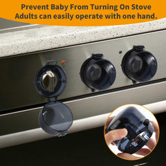 WRICHEAR stove knob safety covers 5-pack packaging demonstrates easy installation and kid-proofing.