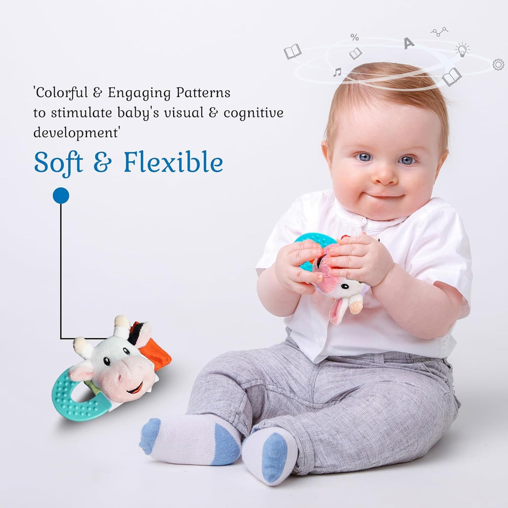 Wristy Buddy BPA-free teether highlights safe materials for gentle gums.