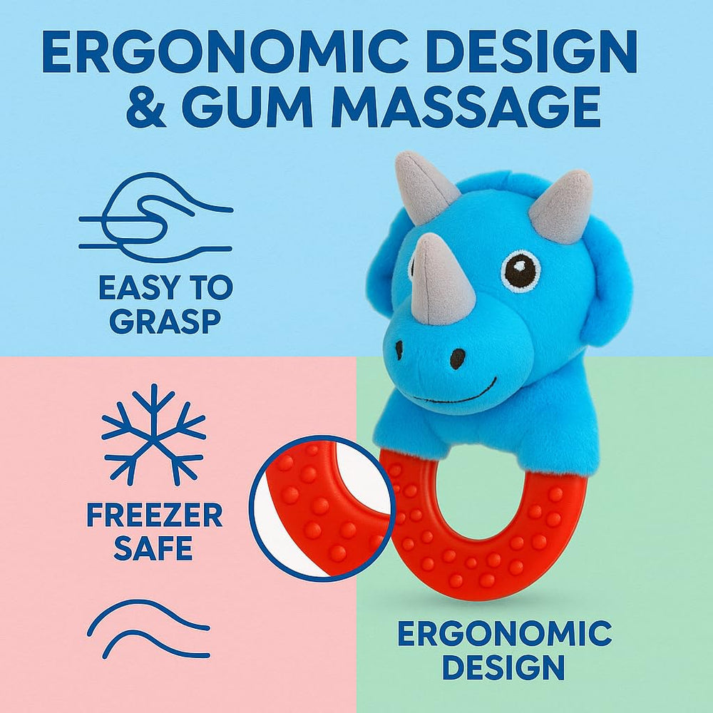 Wristy Buddy teething ring freezer-safe cooling helps soothe sore gums.