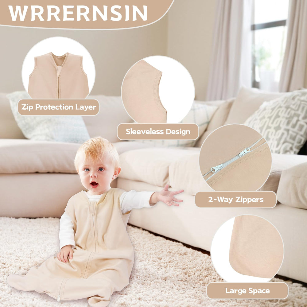 Wrrernsin sleep sack close-up shows soft 100% cotton fabric for sensitive skin