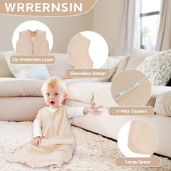 Wrrernsin sleep sack close-up shows soft 100% cotton fabric for sensitive skin