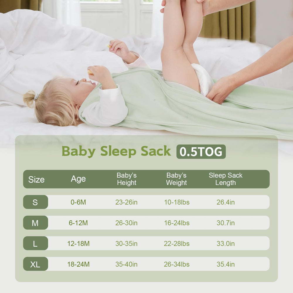 Wrrernsin sleep sack size chart for 0-24 month babies