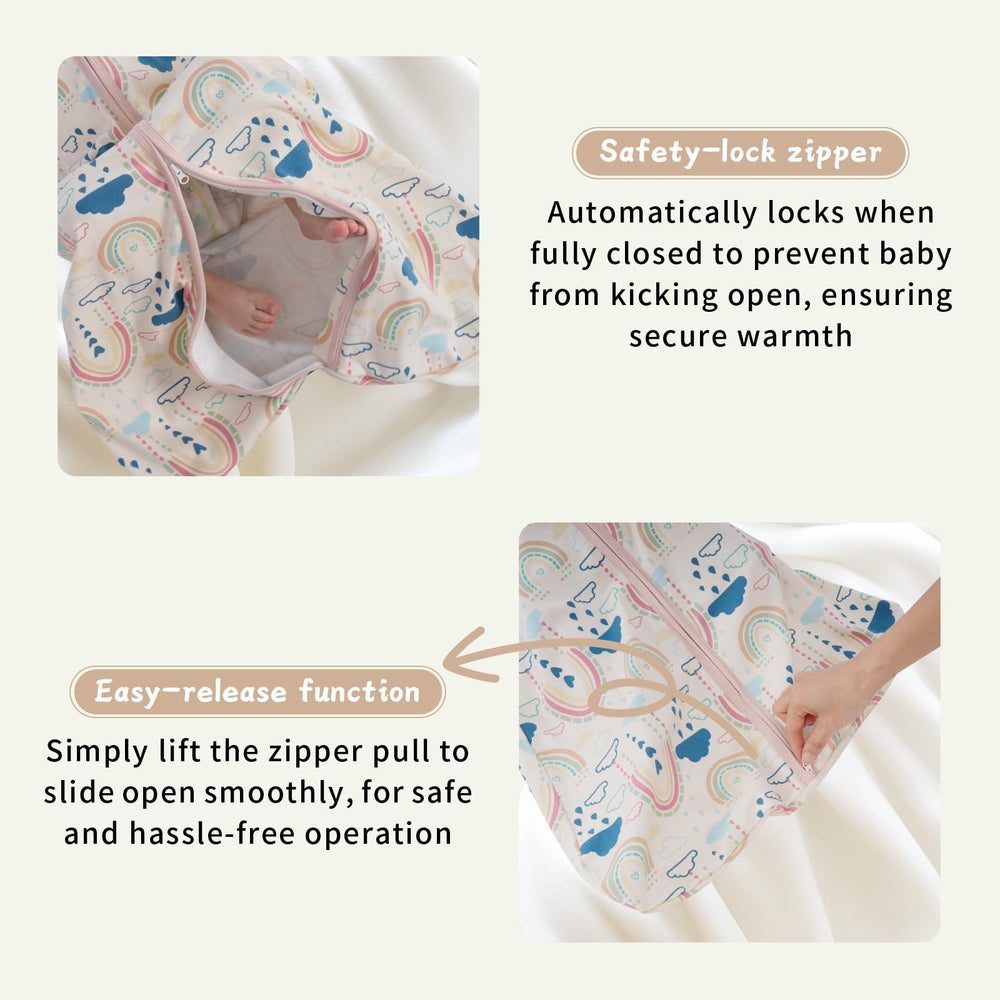 Wrrernsin sleep sack featuring a two-way zip for quick changes