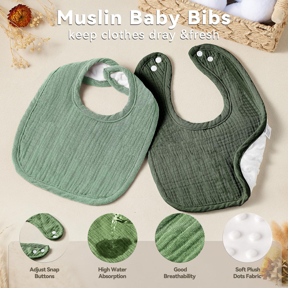 Wrrernsin Muslin Baby Bib absorbent multi-layer muslin close-up shows quick liquid soaking.
