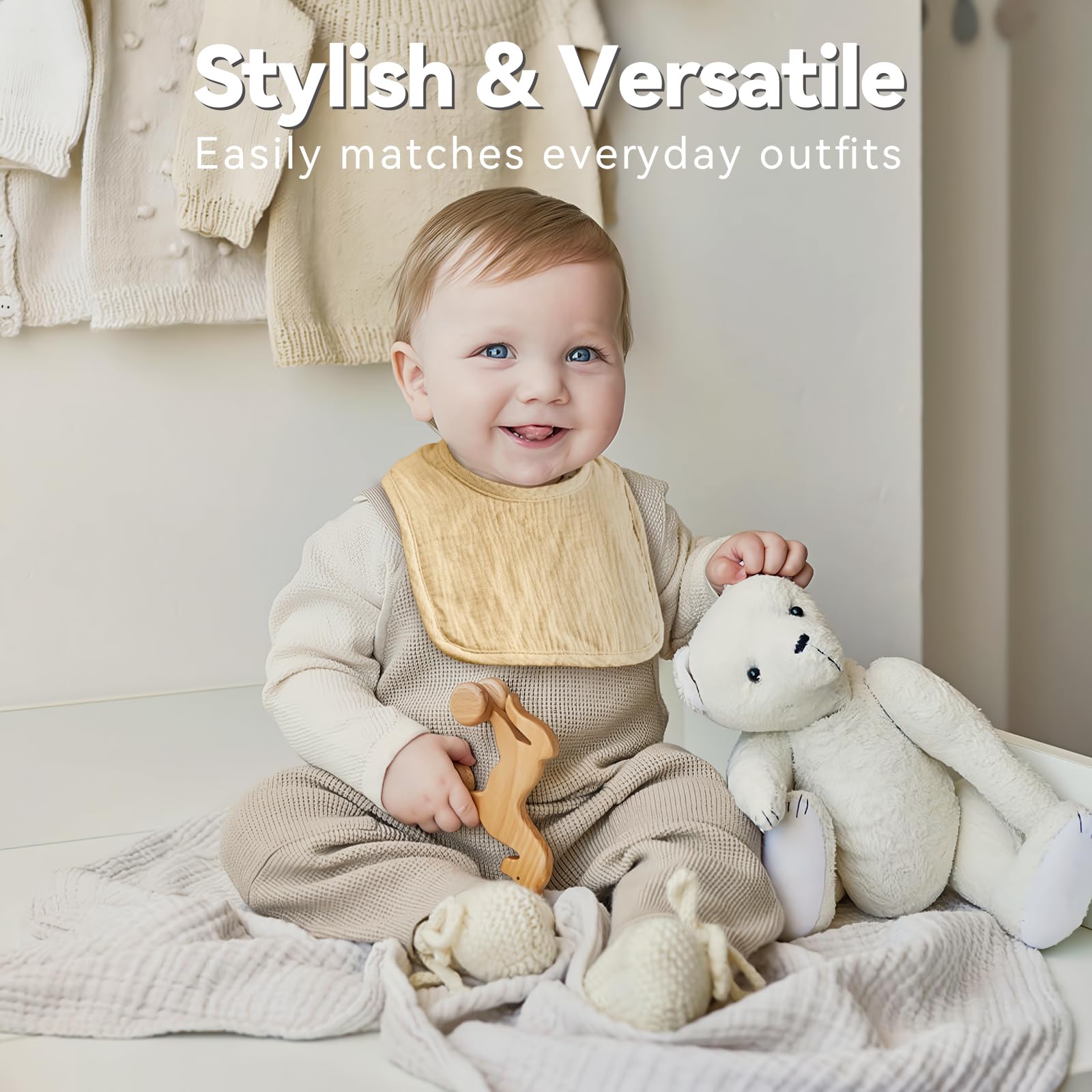 Wrrernsin Muslin Baby Bib absorbent-multi-layer close-up demonstrates quick liquid absorption for drool and teething.