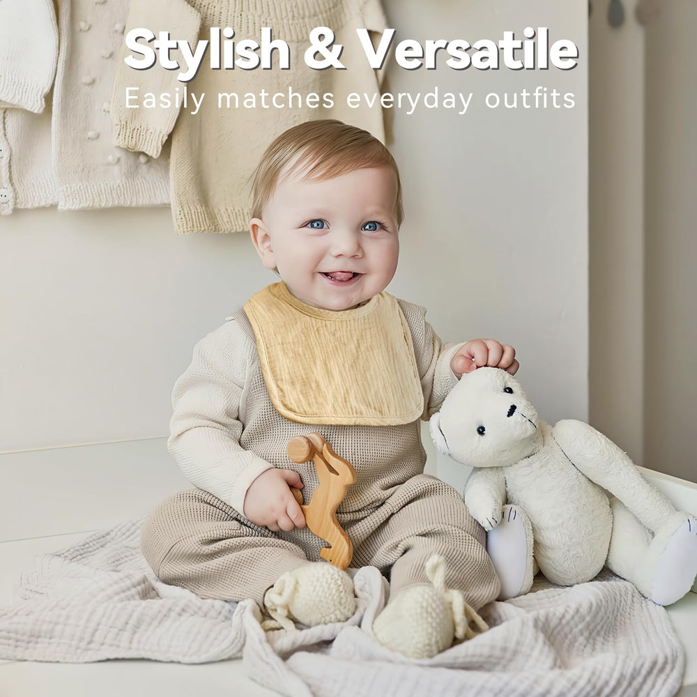 Wrrernsin Muslin Baby Bib absorbent-multi-layer close-up demonstrates quick liquid absorption for drool and teething.