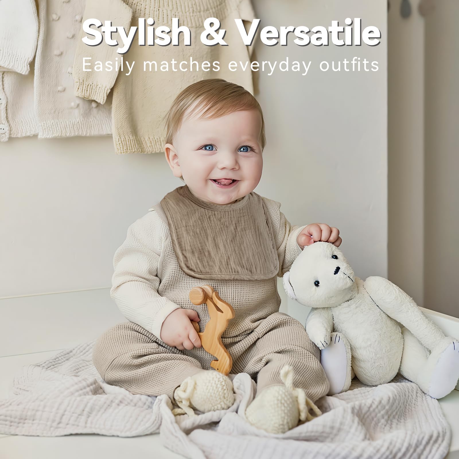 Wrrernsin Muslin Baby Bib back view showing waterproof back to protect outfits during spills