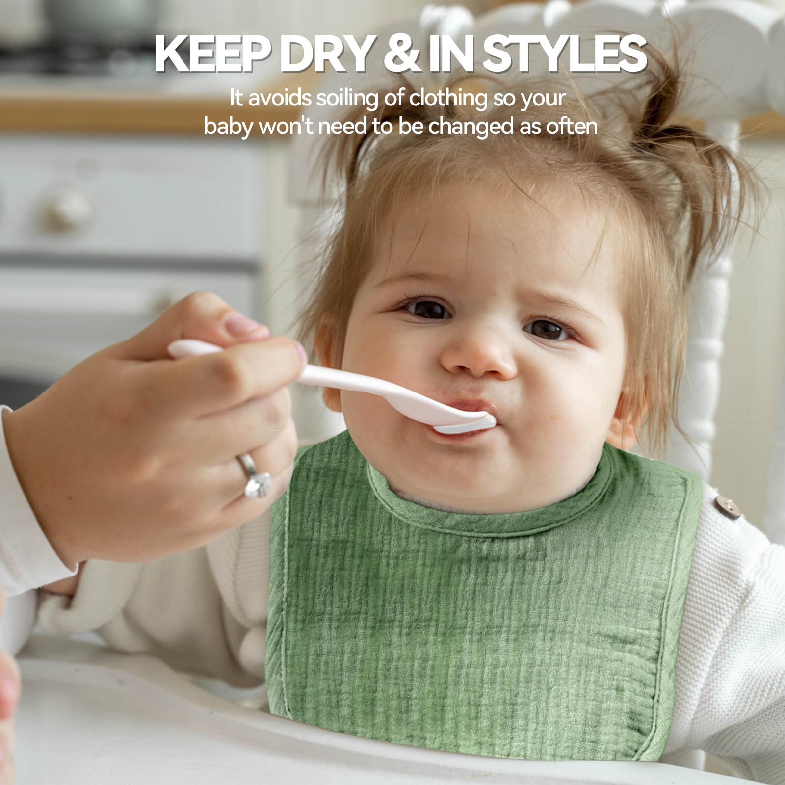 Wrrernsin Muslin Baby Bib color-set showcases unisex colors for easy matching.