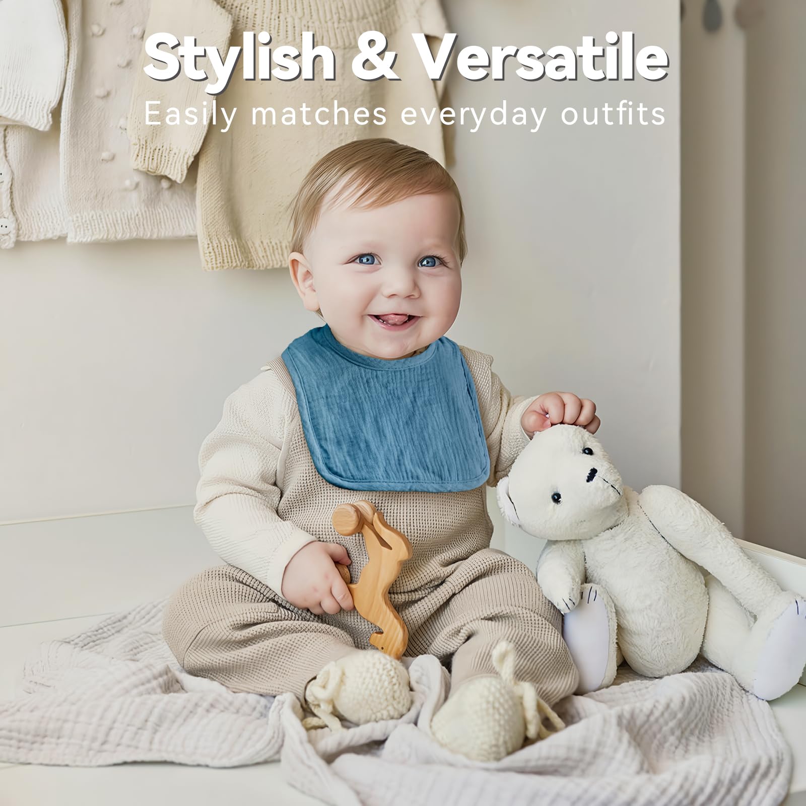 Wrrernsin muslin baby bib pack-8-colors demonstrates unisex colors for easy outfit pairing
