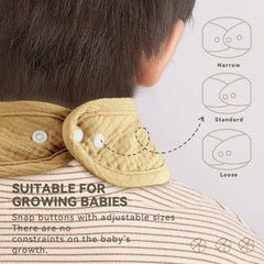 Wrrernsin adjustable neck snaps illustrate three fits for growing babies