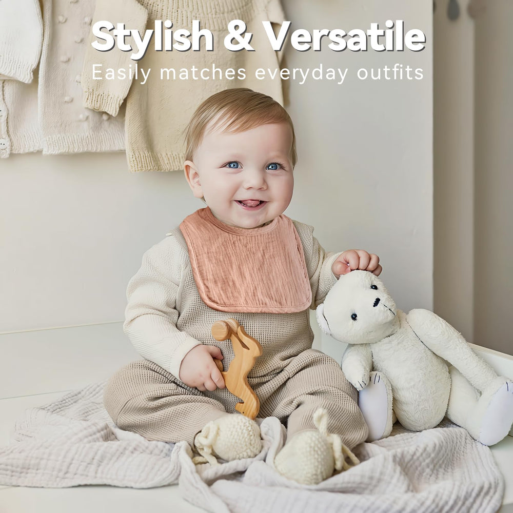 Wrrernsin Muslin Bibs back waterproof layer showing spill protection