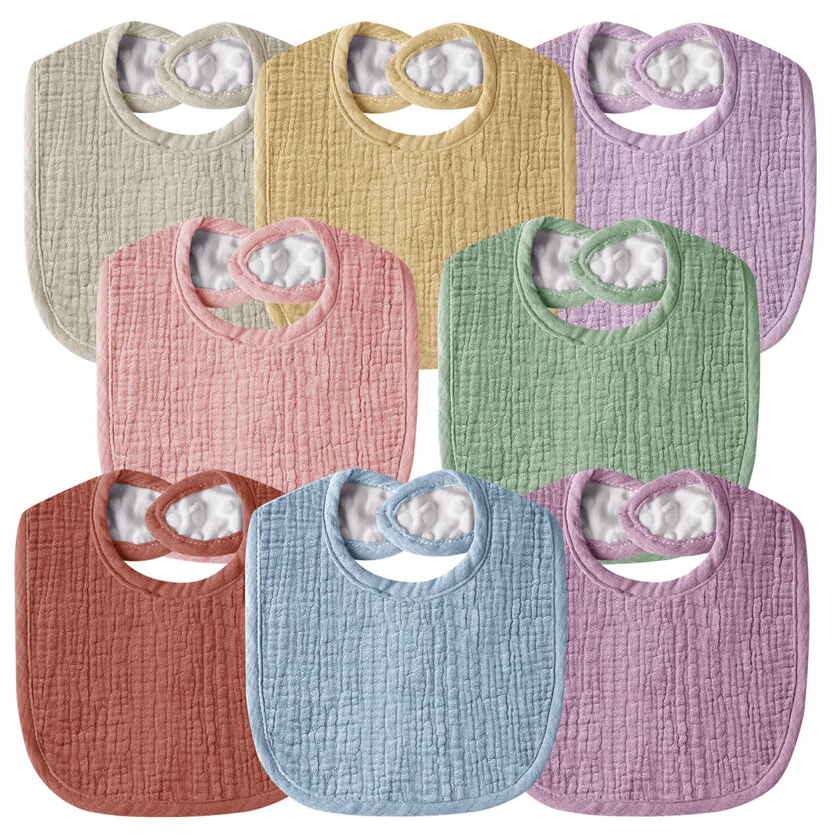 Wrrernsin muslin baby bibs colors front view for easy outfit matching