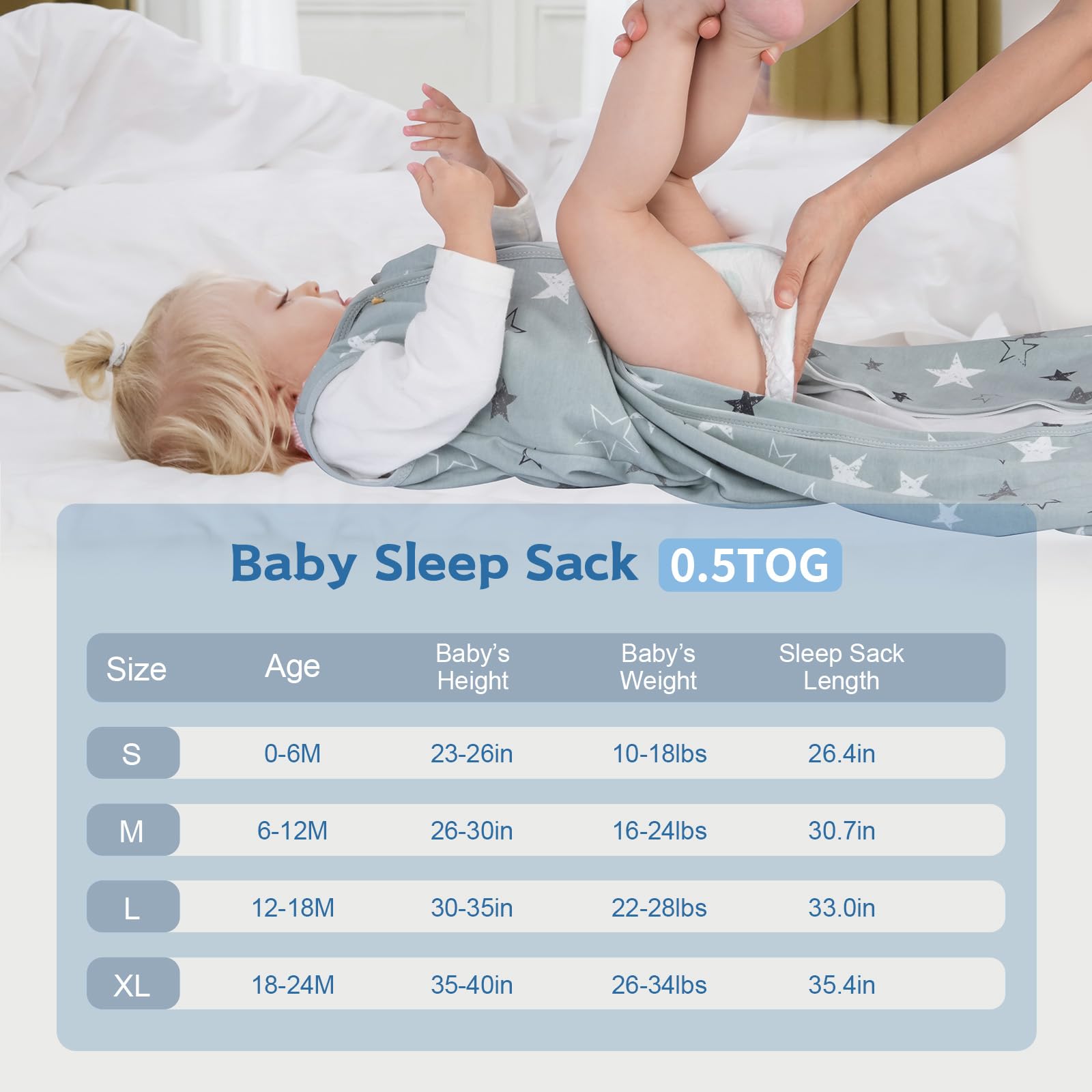 Wrrernsin sleep sack wide-bottom design offers leg room for movement