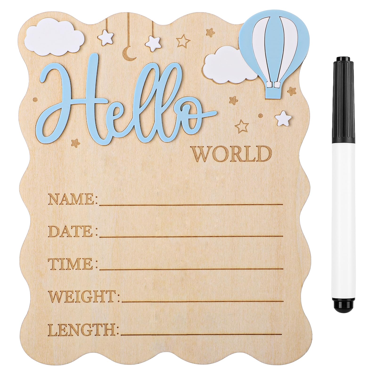 WSICSE Baby Announcement Sign in blue with clouds for nursery decor.