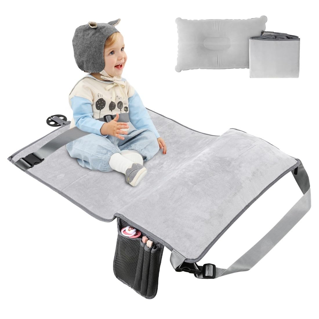 Wsoaam Toddler Travel Bed front view shows roomy space for plane lounging.