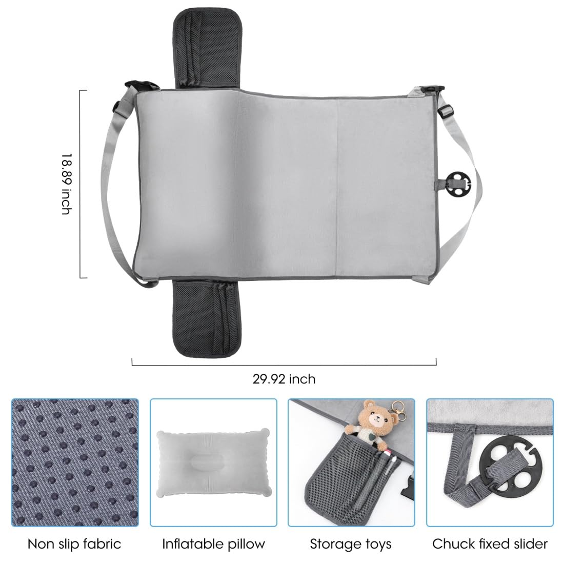 Wsoaam Toddler Travel Bed side view highlights anti-slip pads for safety.