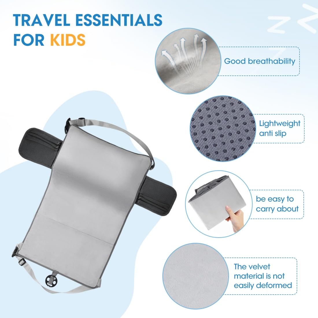 Wsoaam Toddler Travel Bed with inflatable pillow shows compact carry and quick inflation.