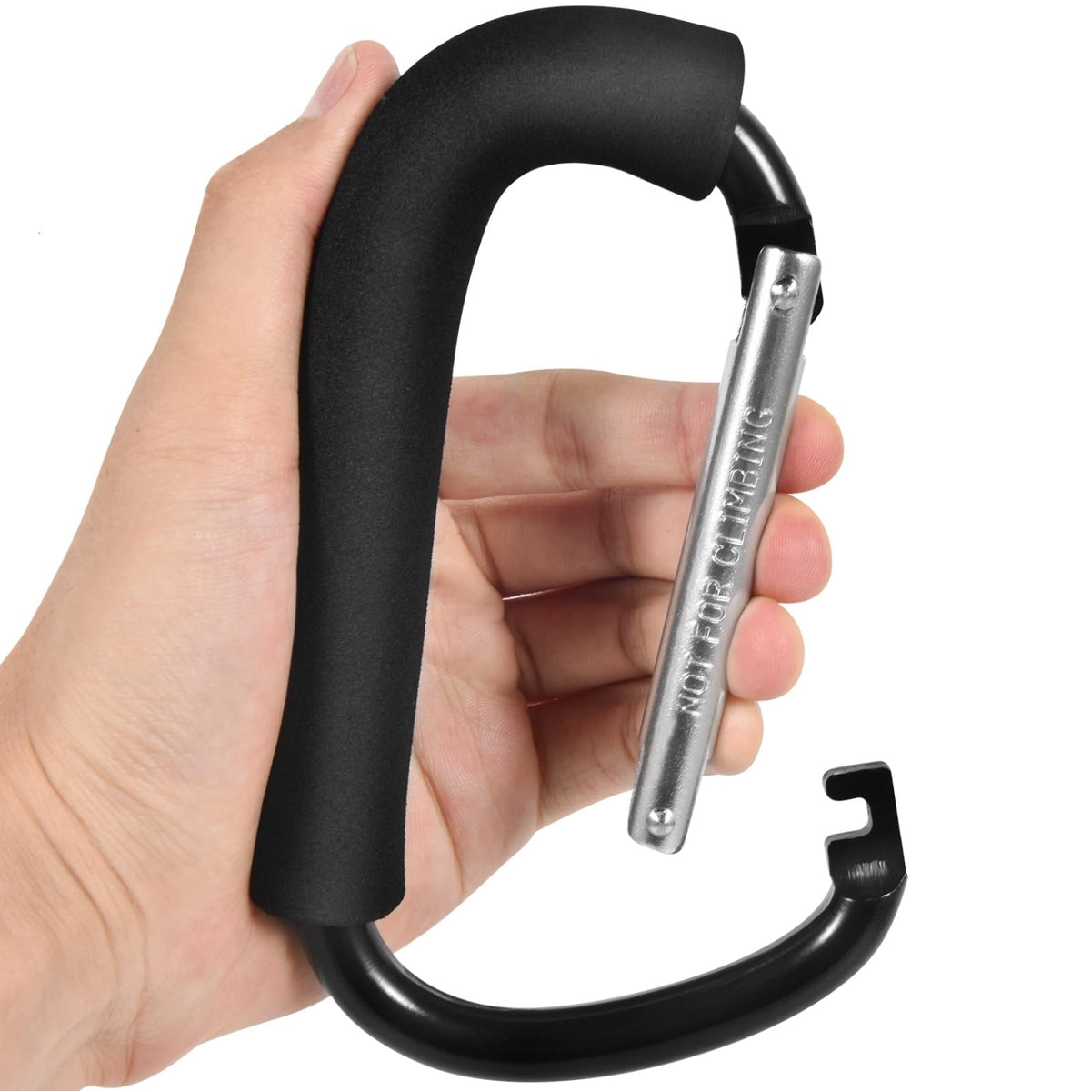 WSSROGY stroller hooks clip-aluminum-body shows a sturdy aluminum clip for secure bag handling
