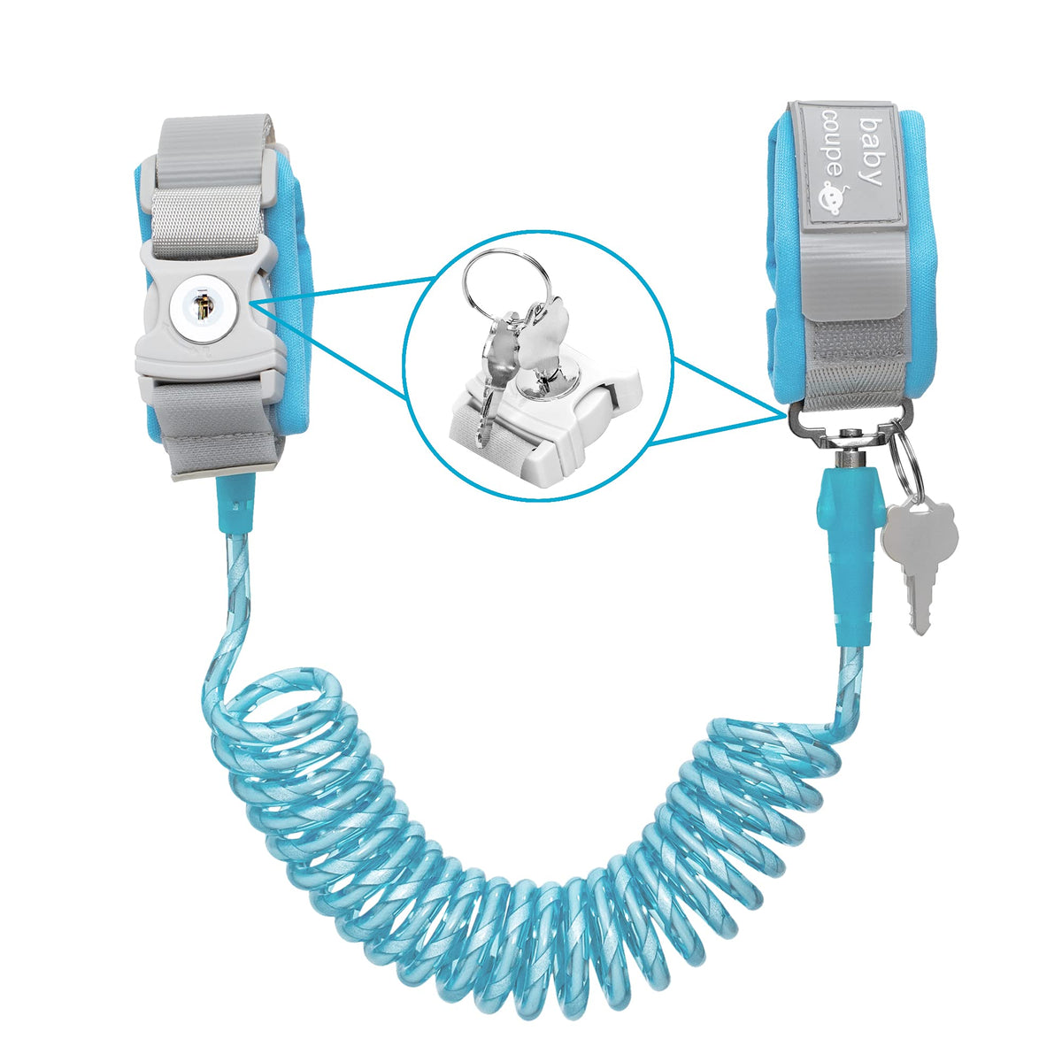 WSZCML Toddler Harness Blue key-lock shows safer wristband access for parents during outings