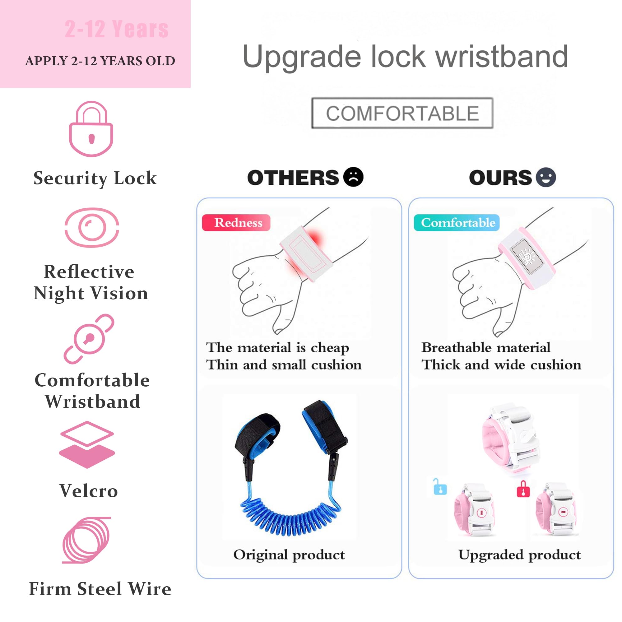 WSZCML Toddler Harness light pink wristband close-up highlighting soft breathable fabric