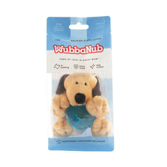 WubbaNub Brown Puppy pacifier with plush for newborn comfort and easy grip.