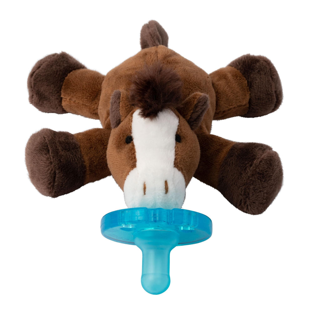 WubbaNub Horse pacifier closeup highlights durable one-piece design for reliable use.