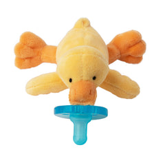 WubbaNub pacifier yellow duck side view supports easy grasp with one-piece design