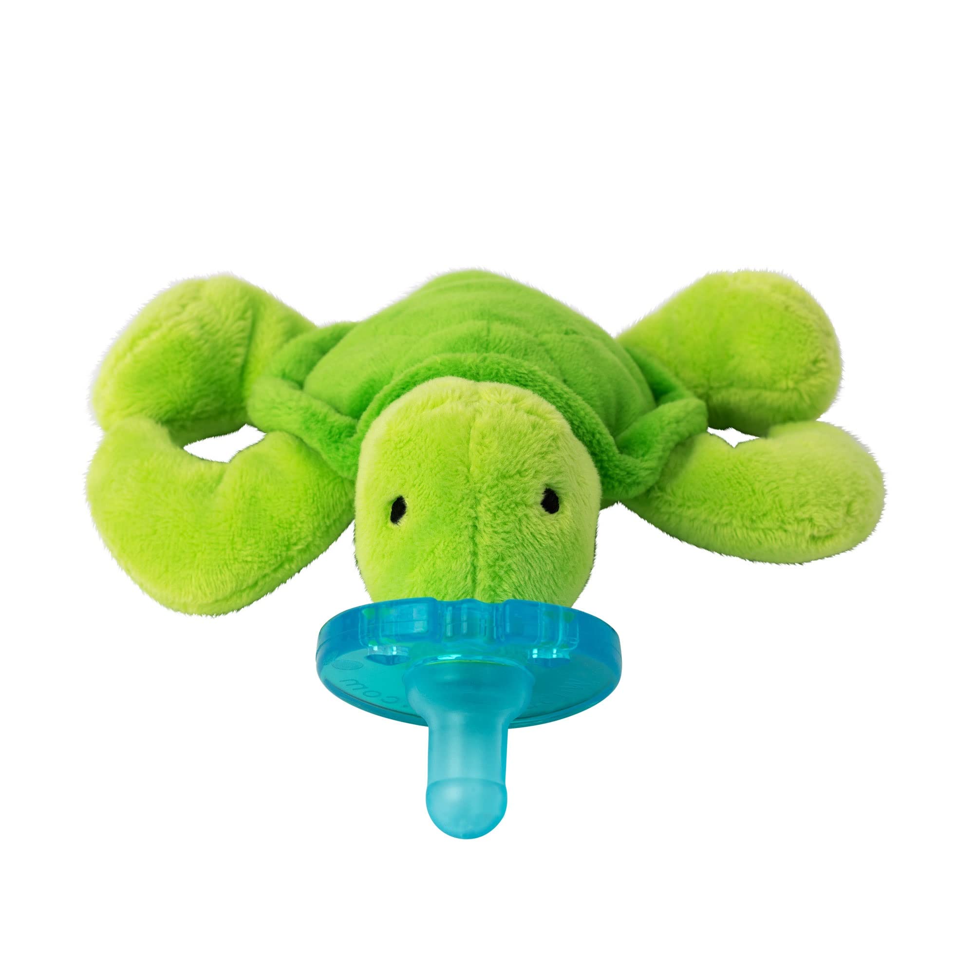 WubbaNub Turtle closeup in silicone highlights durable one-piece design for safe baby use.
